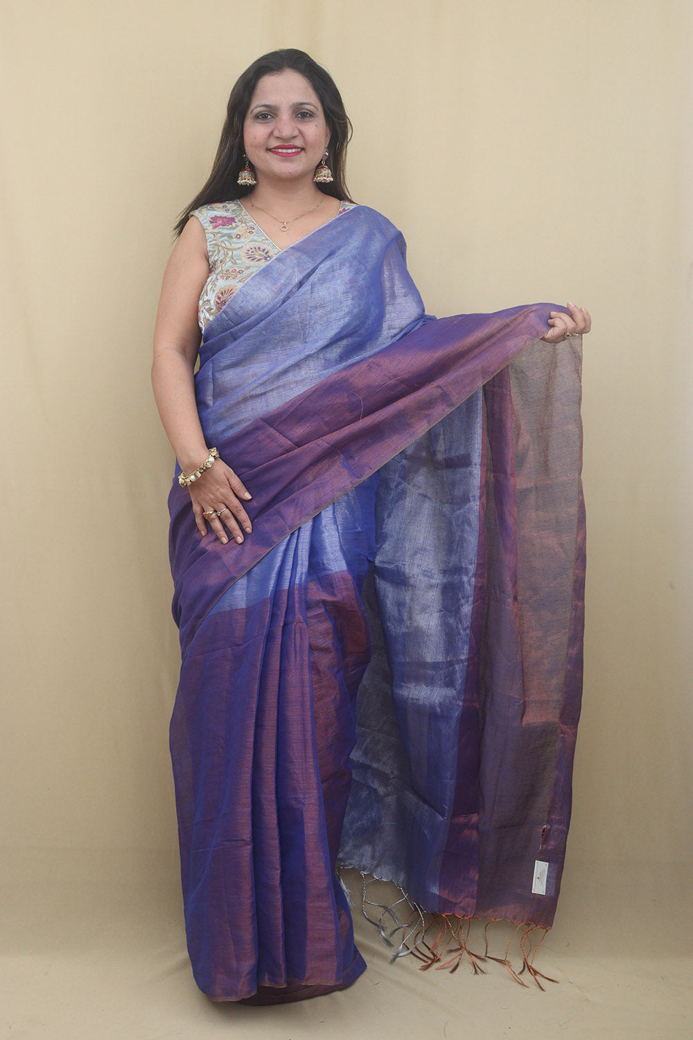 Stunning Blue Bengal Tissue Cotton Saree: Elegant Style – Luxurion World