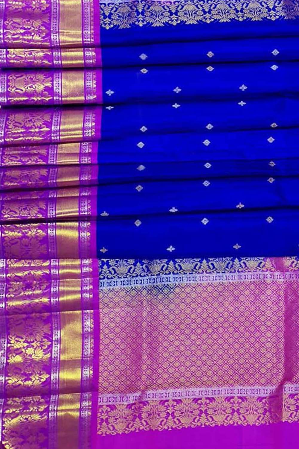 Silk　Dupatta　Blue　Handloom　Kanjeevaram　Pure　Buy　Now