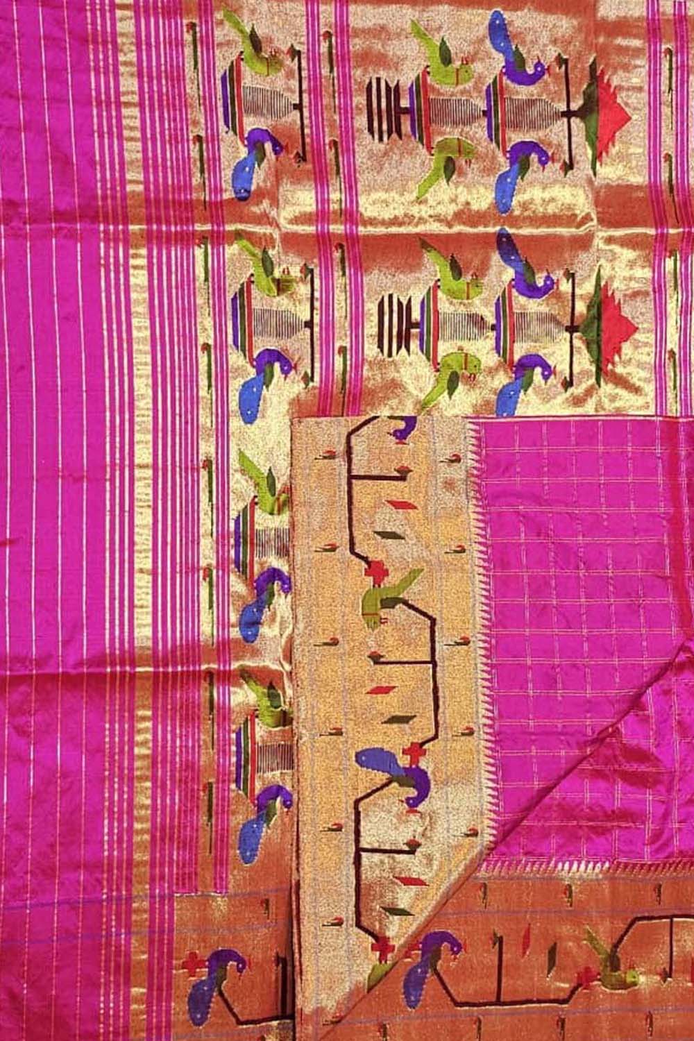 Buy Pink Handloom Chanderi And Raw Silk Embroidery Floral Notched