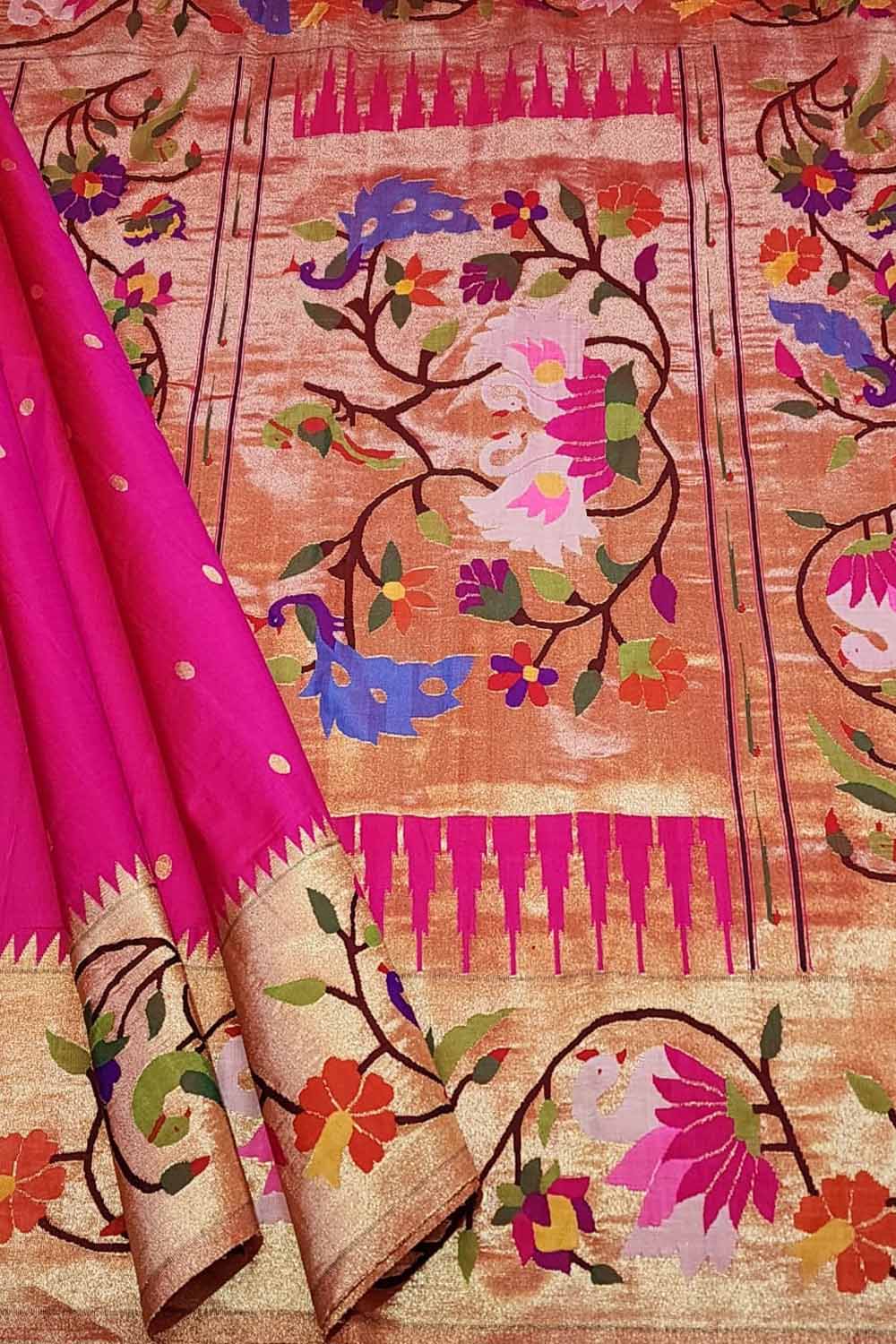 Buy Lotus Pink Handloom Pure Silk Woven Maharashtrian Paithani Saree
