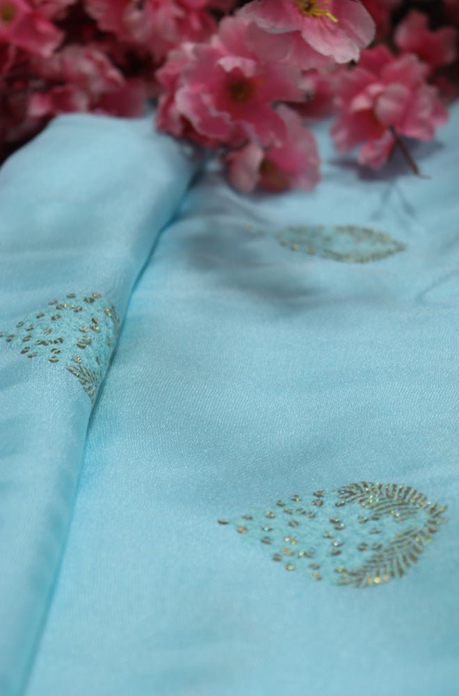 Shop the Blue Trendy Linen Jute Sequins Work Fabric (1 Mtr) for a Stylish  Look – Luxurion World