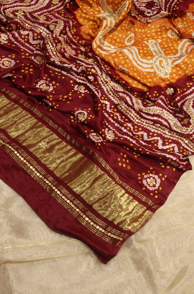 Maroon Pink Georgette Silk Bandhani Banarasi Dress Material