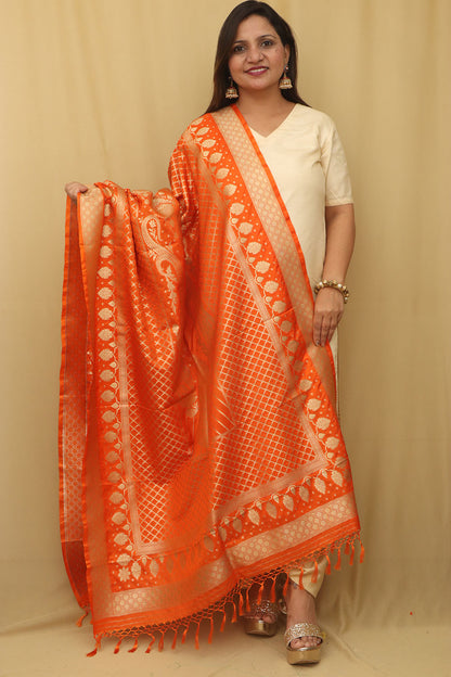 Elegant Orange Banarasi Silk Dupatta - Luxurion World