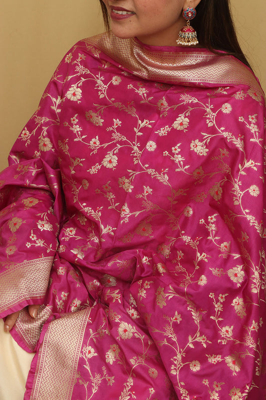 Elegant Pink Banarasi Silk Dupatta - Luxurion World