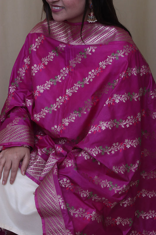 Stunning Pink Banarasi Silk Dupatta - Elegant and Luxurious - Luxurion World