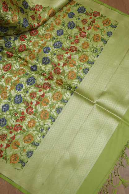 Exquisite Green Banarasi Kimkhwab Design Silk Dupatta - Elegant and Luxurious - Luxurion World