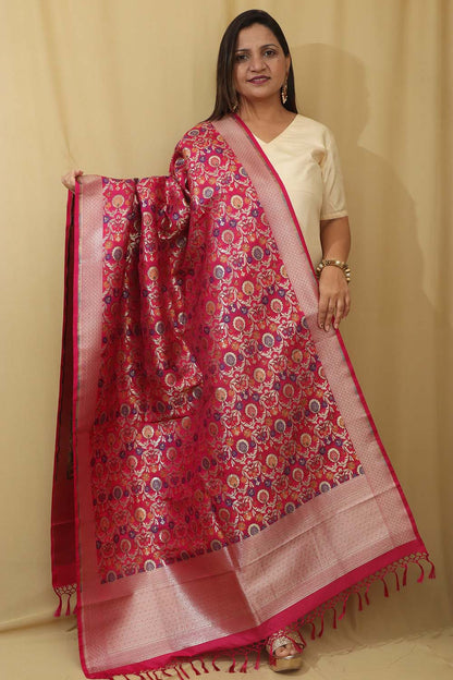 Opulent Pink Banarasi Kimkhwab Design Silk Dupatta - Elegant and Luxurious - Luxurion World