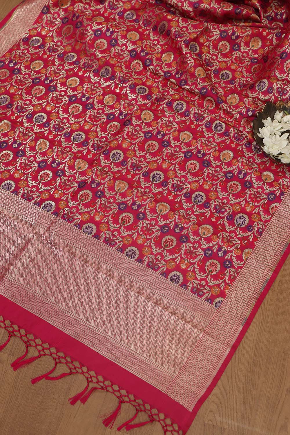 Opulent Pink Banarasi Kimkhwab Design Silk Dupatta - Elegant and Luxurious - Luxurion World