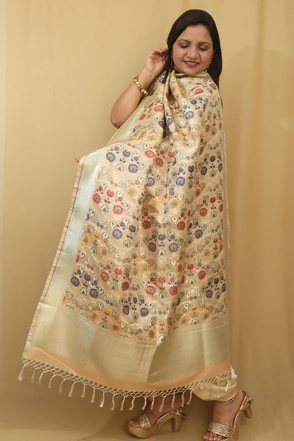 Exquisite Pastel Banarasi Kimkhwab Design Silk Dupatta - Elegant and Luxurious - Luxurion World