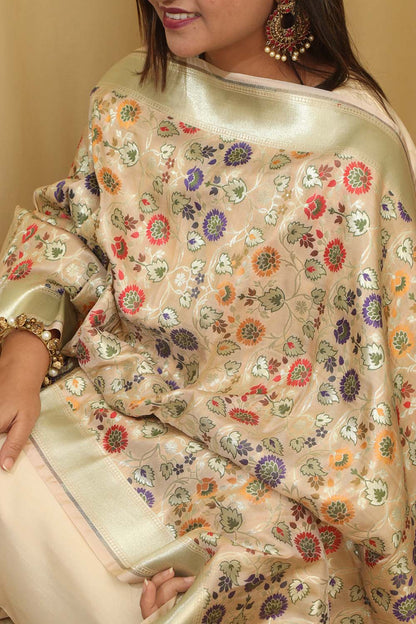 Exquisite Pastel Banarasi Kimkhwab Design Silk Dupatta - Elegant and Luxurious - Luxurion World