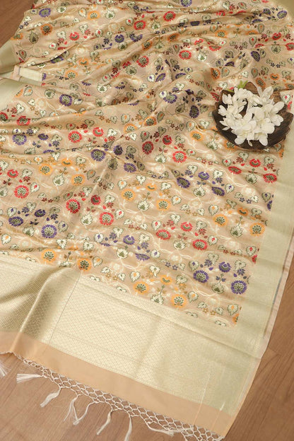 Exquisite Pastel Banarasi Kimkhwab Design Silk Dupatta - Elegant and Luxurious - Luxurion World