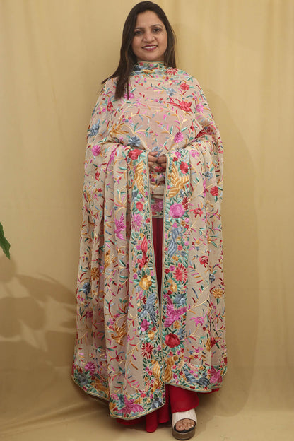 Exquisite Pastel Parsi Georgette Dupatta with Hand Embroidery - Luxurion World