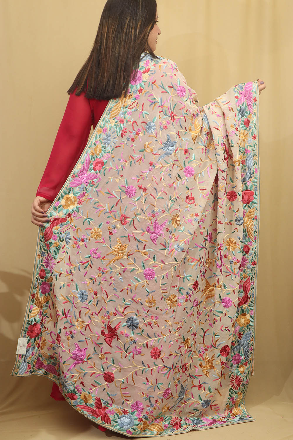 Exquisite Pastel Parsi Georgette Dupatta with Hand Embroidery - Luxurion World