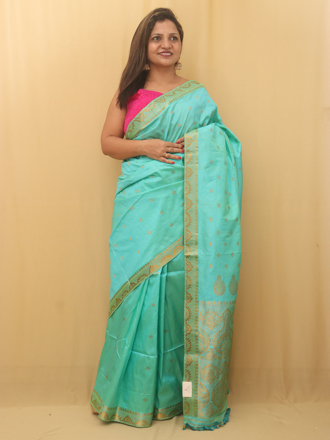 Assamese saree Deep Green Pat Silk With Meena | MugaSilk