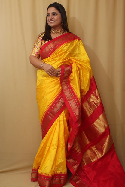 Radiant Yellow Ilkal Pure Silk Saree - Luxurion World