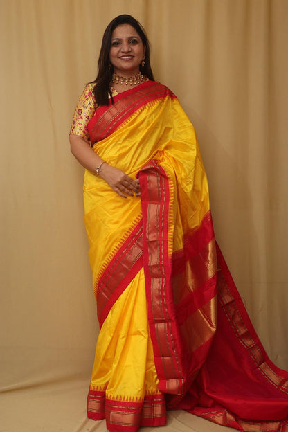 Radiant Yellow Ilkal Pure Silk Saree - Luxurion World