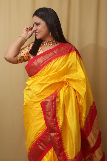 Radiant Yellow Ilkal Pure Silk Saree - Luxurion World