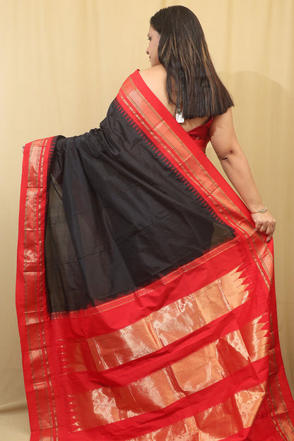 Exquisite Black Ilkal Pure Silk Saree - Luxurion World