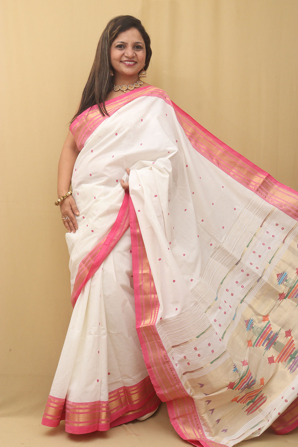 Buy Mayabi Woven Handloom Cotton Silk White, Red Sarees Online @ Best Price  In India | Flipkart.com