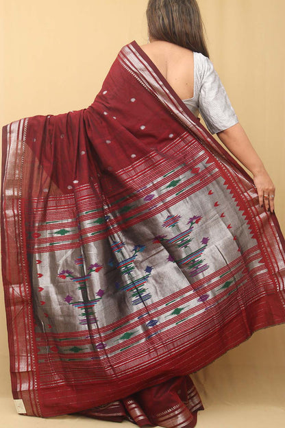 Maroon Paithani Handloom Pure Cotton Saree - Luxurion World
