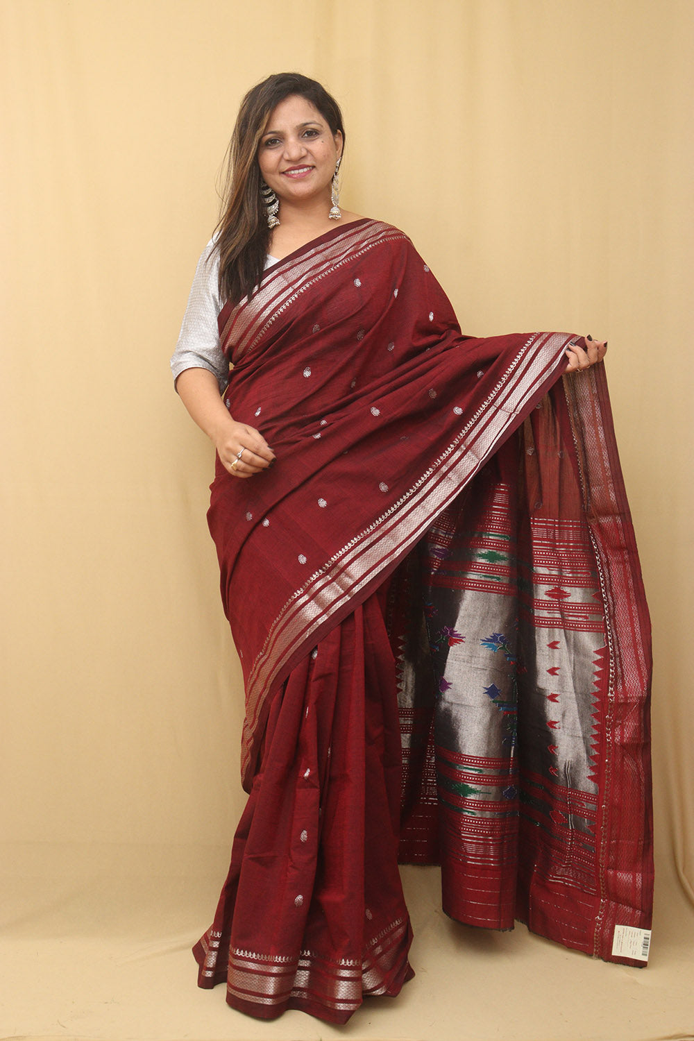 Festive Wear Paithani Silk Maroon Jacquard Weaving Saree – Rajyogam