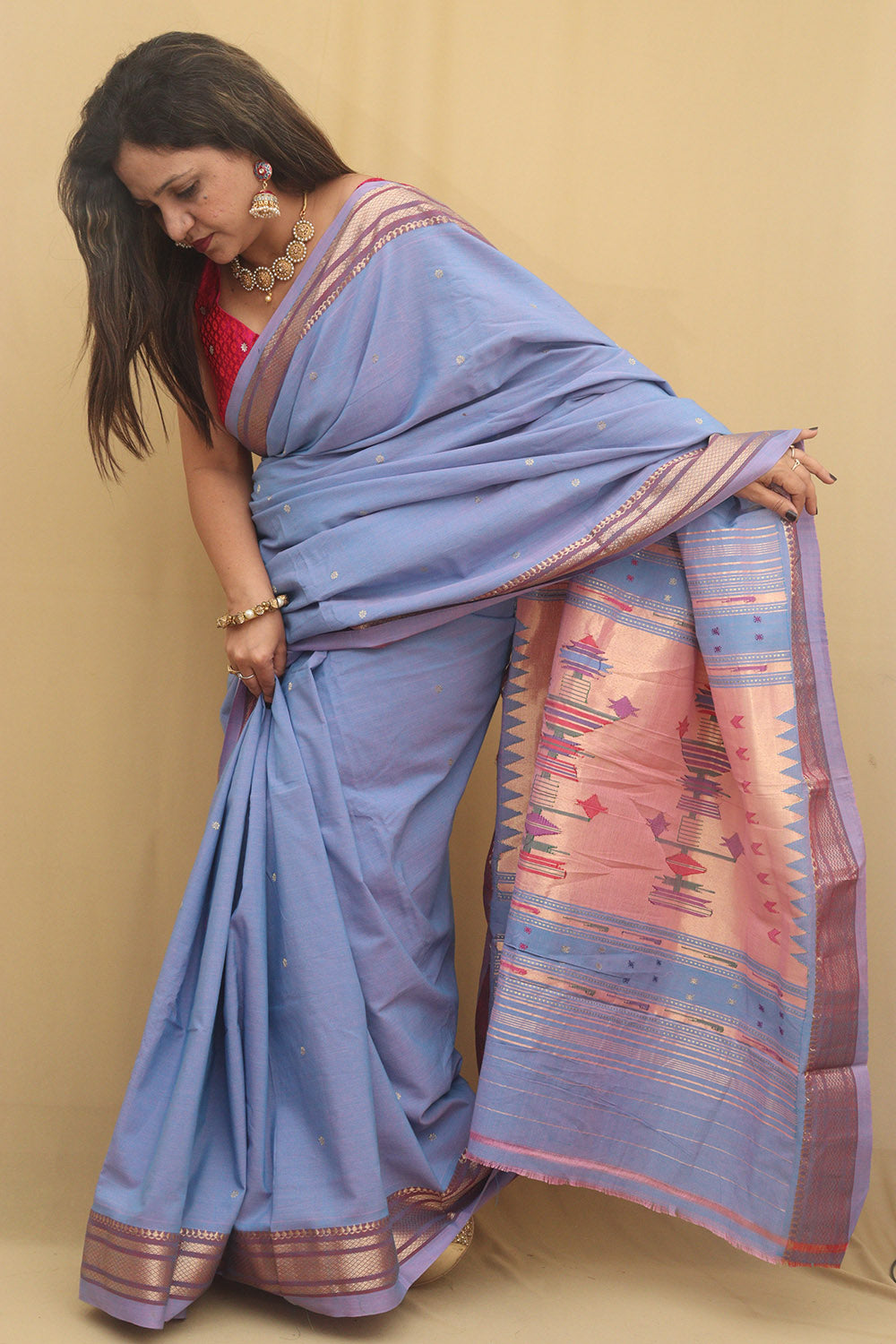 Blue Paithani Handloom Pure Cotton Saree - Luxurion World