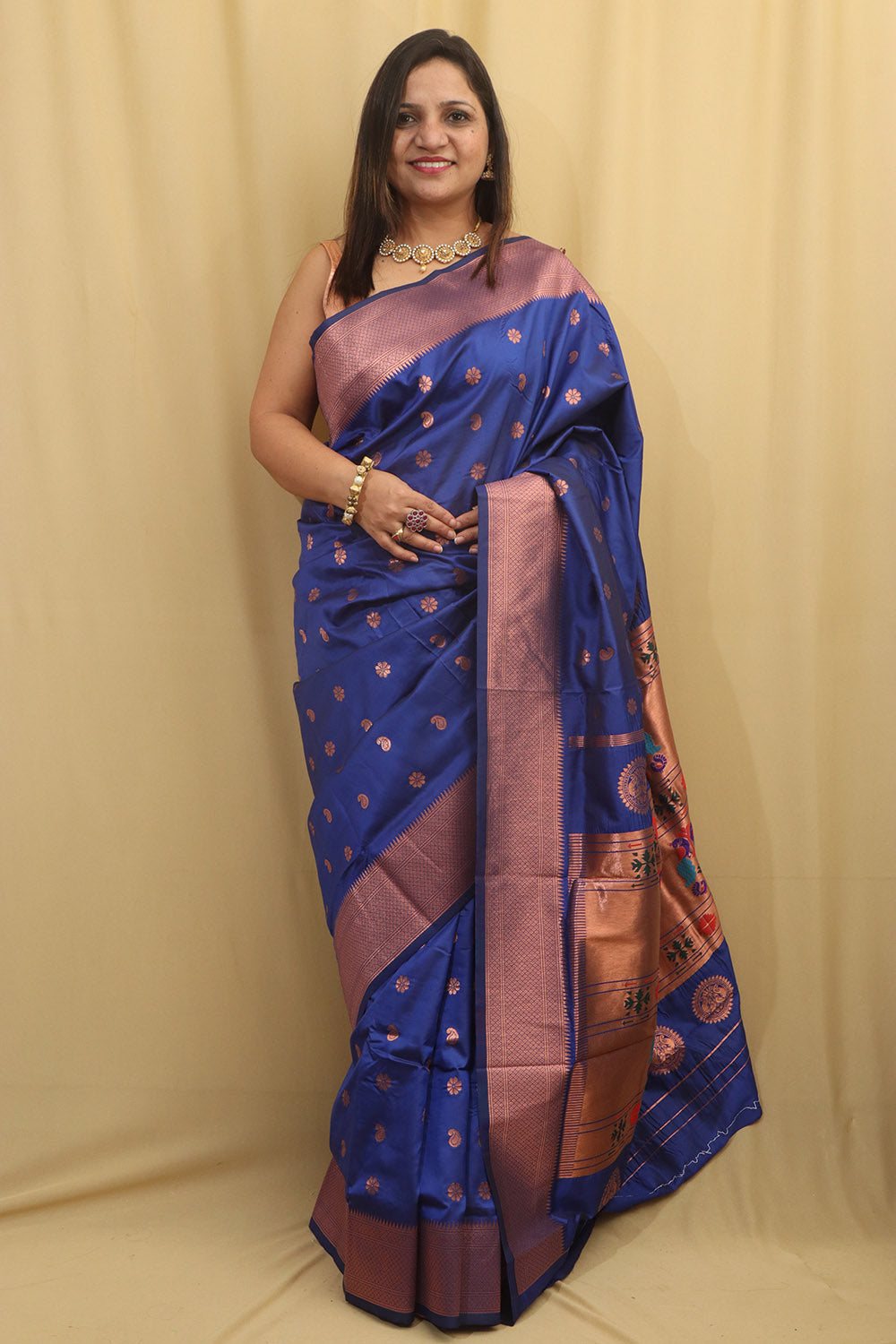 Blue Paithani Silk Saree with Maharani Pallu - Luxurion World