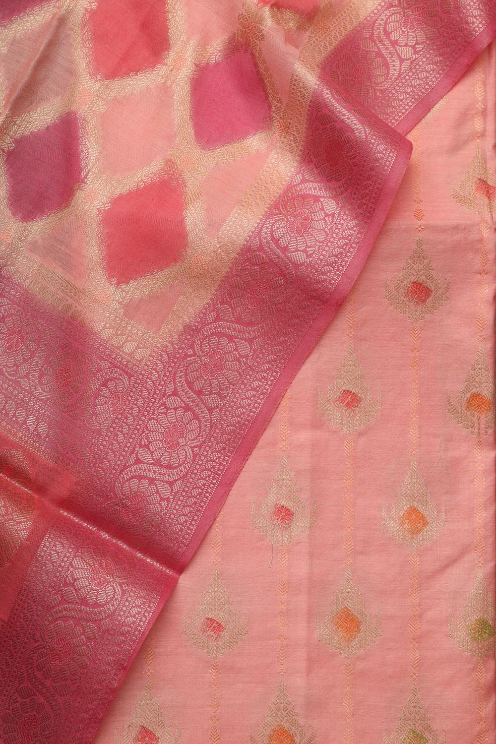 Stunning Pink Banarasi Chanderi Silk Brush Dye Three Piece Unstitched Suit Set - Luxurion World