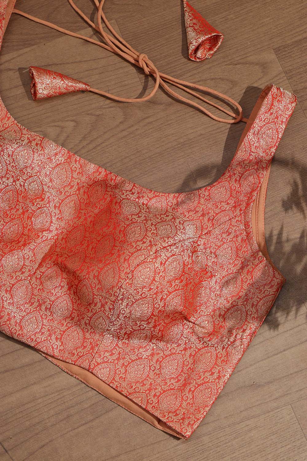 Red Banarasi Brocade Silk Singlet Padded Blouse - Luxurion World