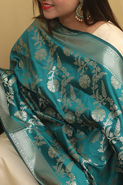 Stunning Greenish Blue Banarasi Silk Dupatta - Luxurion World