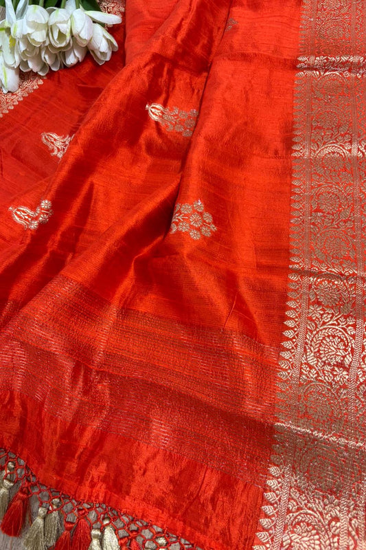 Orange Banarasi Handloom Raw Silk Dupatta - Elegant and Timeless - Luxurion World