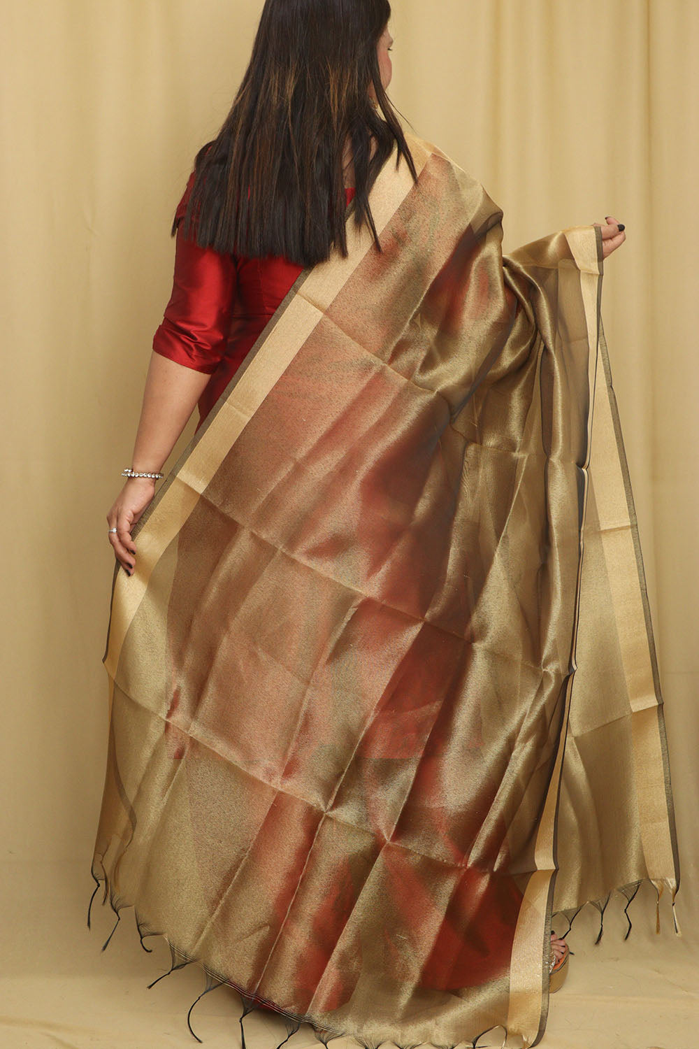 Golden Banarasi Tissue Dupatta - Elegant and Timeless - Luxurion World