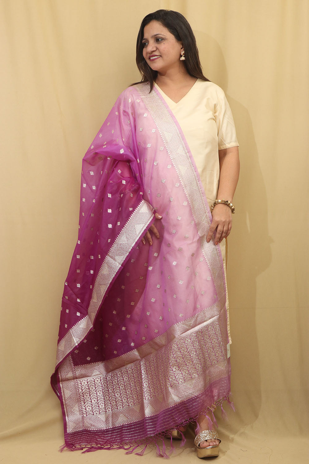 Stunning Purple Banarasi Organza Dupatta - Perfect for Ethnic Wear - Luxurion World