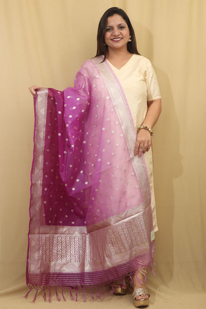 Stunning Purple Banarasi Organza Dupatta - Perfect for Ethnic Wear - Luxurion World