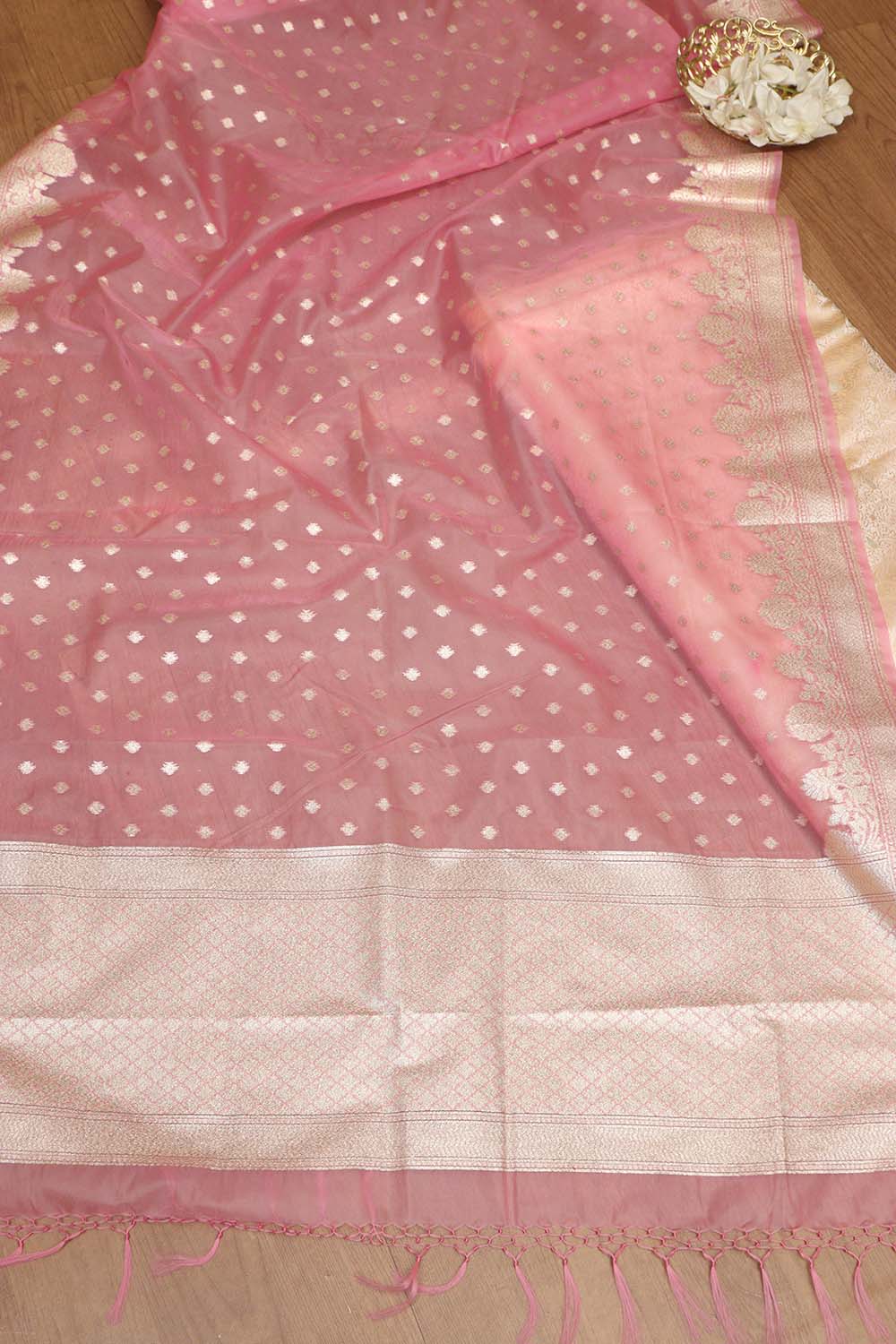 Exquisite Pink Banarasi Organza Dupatta - Ethnic Elegance - Luxurion World