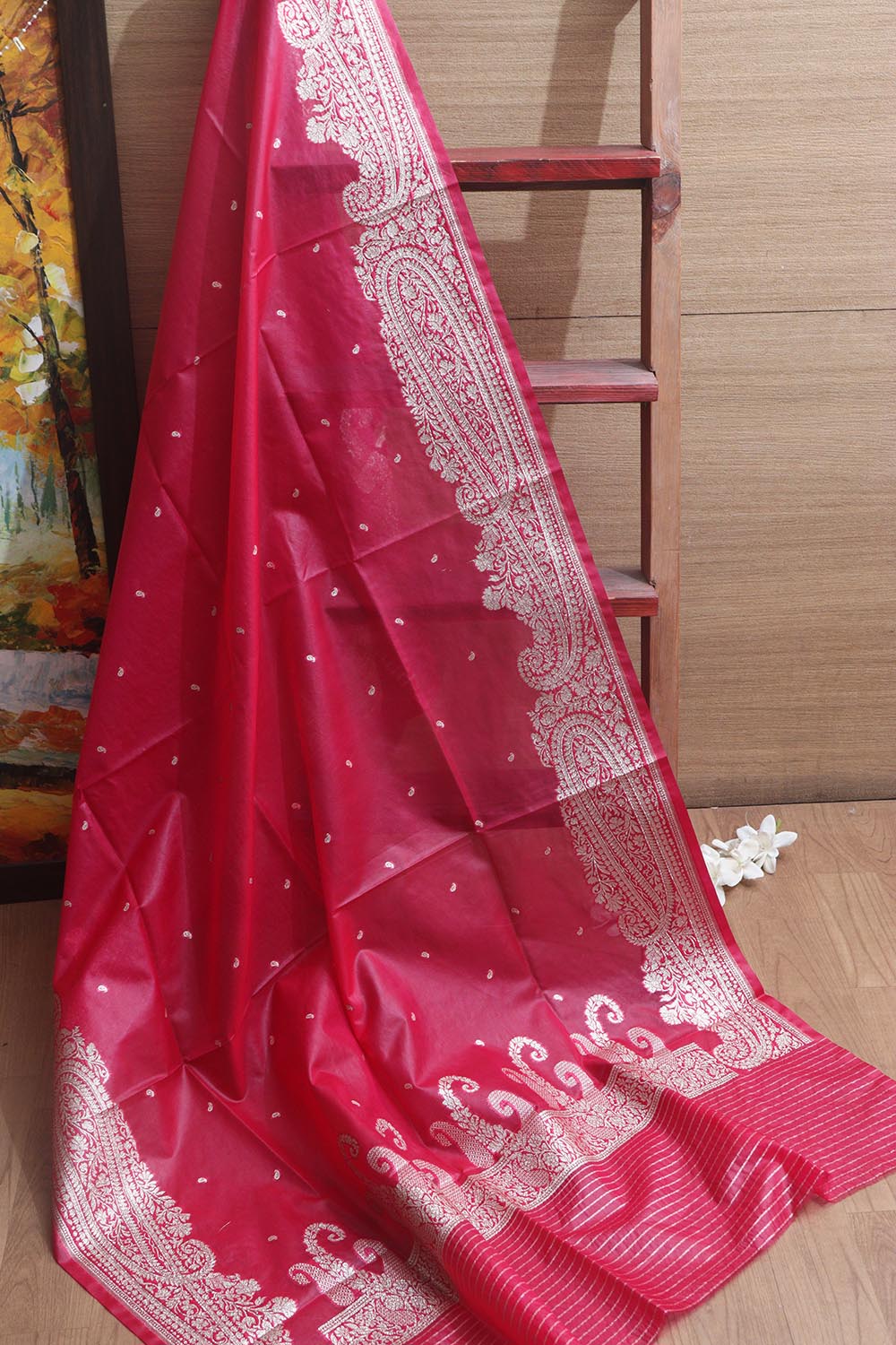 Stunning Pink Banarasi Organza Silk Dupatta - Luxurion World