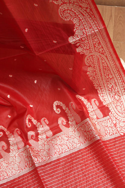 Elegant Red Banarasi Organza Silk Dupatta - Luxurion World