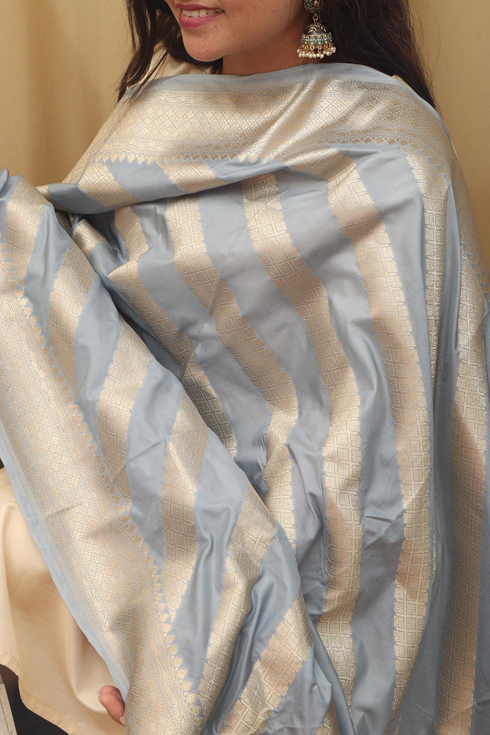 Grey Banarasi Silk Dupatta - Luxurion World