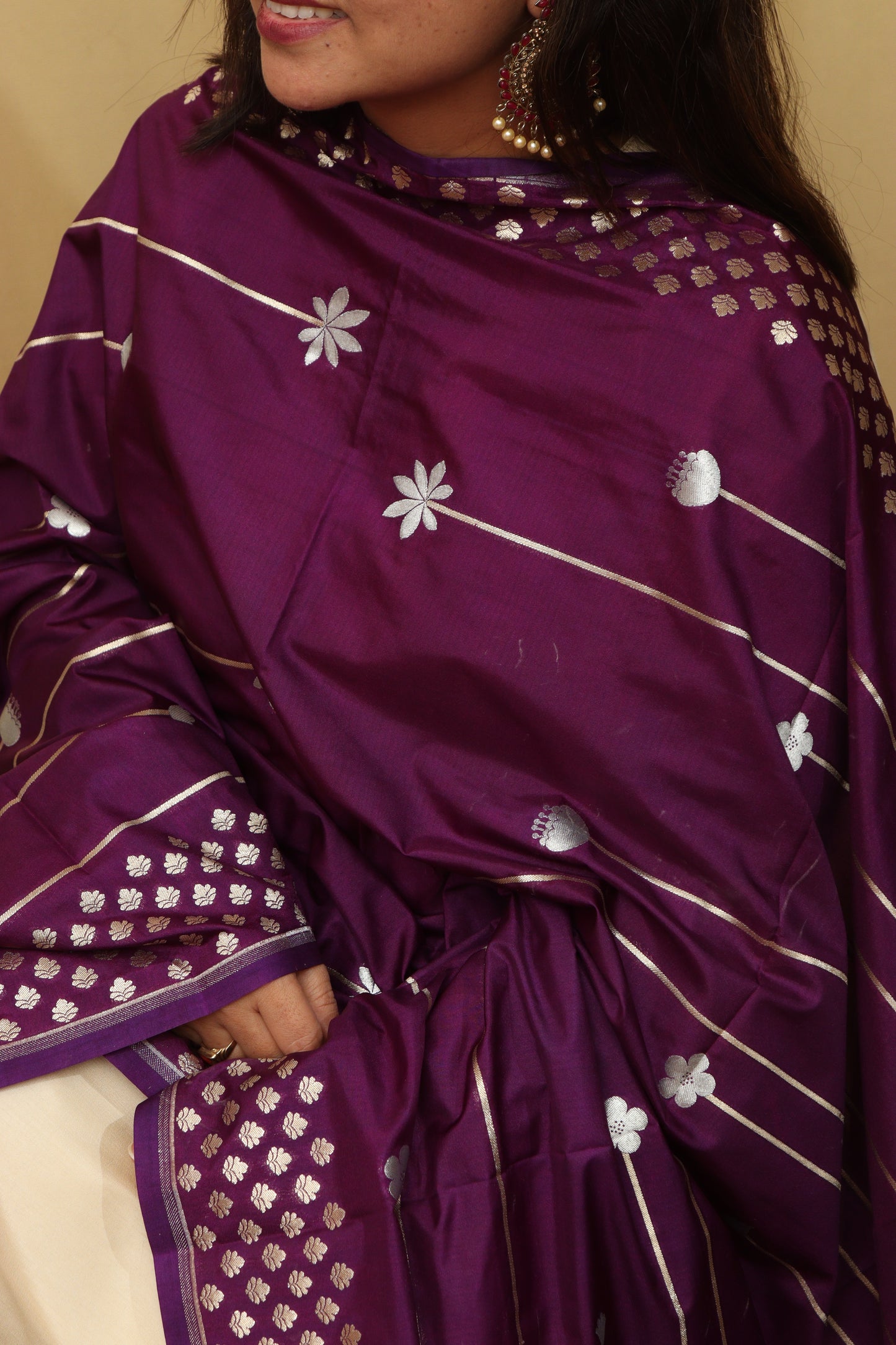 Purple Banarasi Silk Sona Roopa Dupatta - Luxurion World