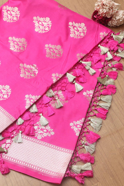 Stunning Pink Banarasi Silk Dupatta - Luxurion World