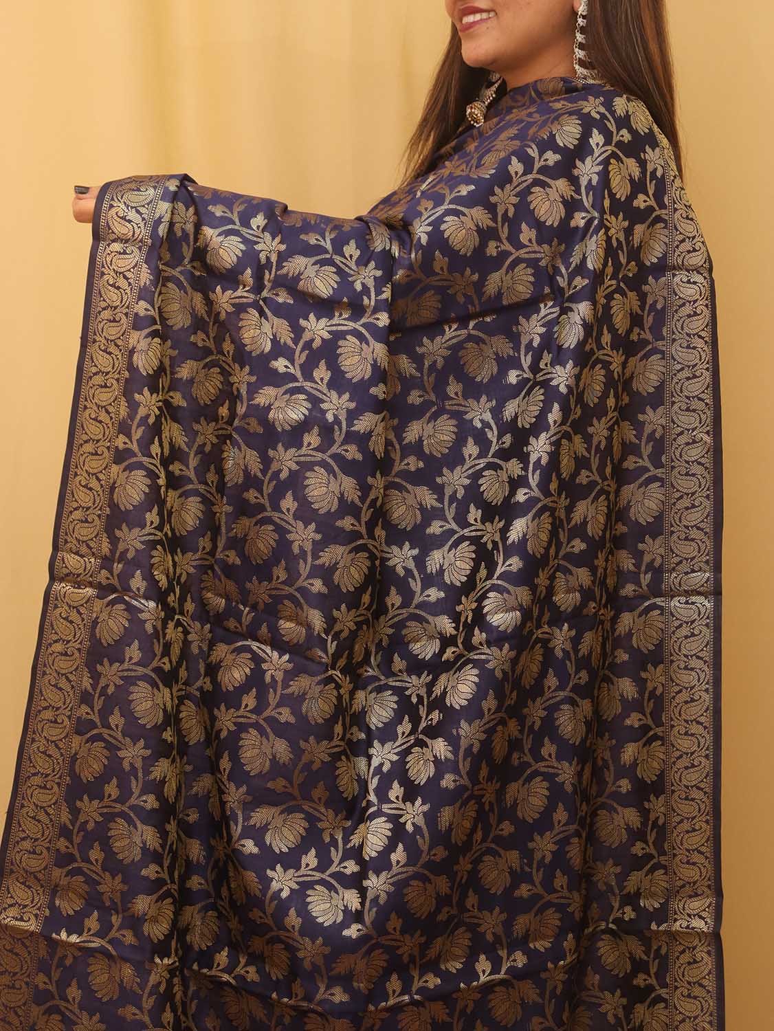 Blue Banarasi Silk Dupatta - Luxurion World