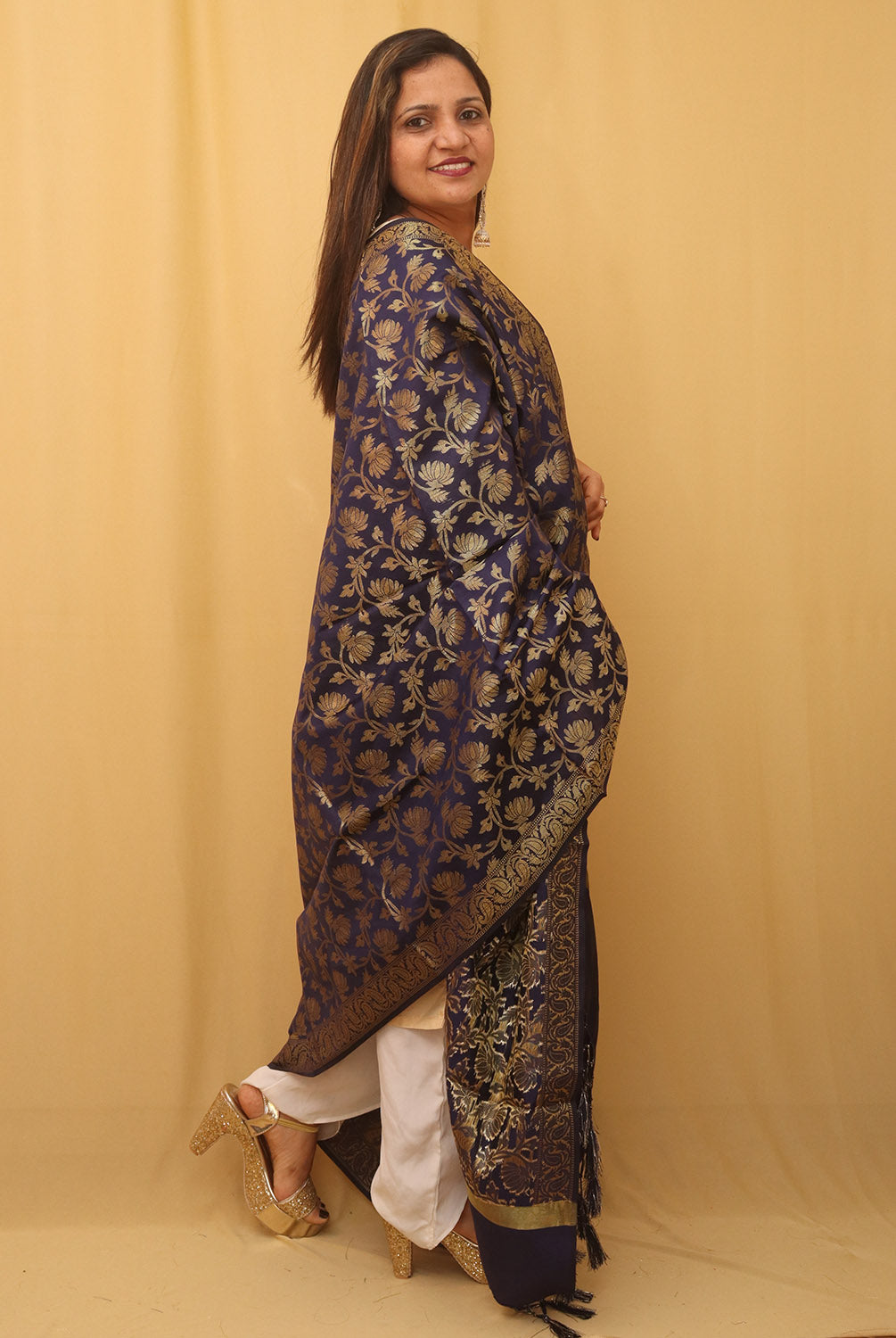 Blue Banarasi Silk Dupatta - Luxurion World