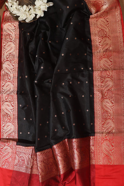 Exquisite Black Handloom Banarasi Pure Katan Silk Dupatta - Luxurion World