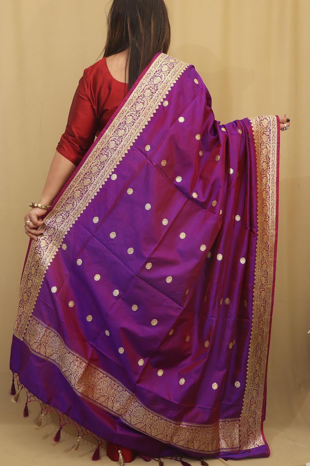 Exquisite Purple Handloom Banarasi Pure Katan Silk Dupatta - Luxurion World