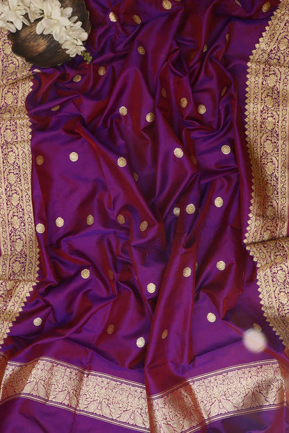 Exquisite Purple Handloom Banarasi Pure Katan Silk Dupatta - Luxurion World