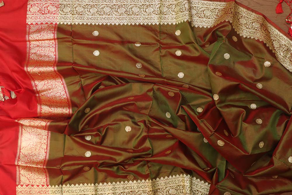 Green Handloom Banarasi Pure Katan Silk Dupatta - Luxurion World