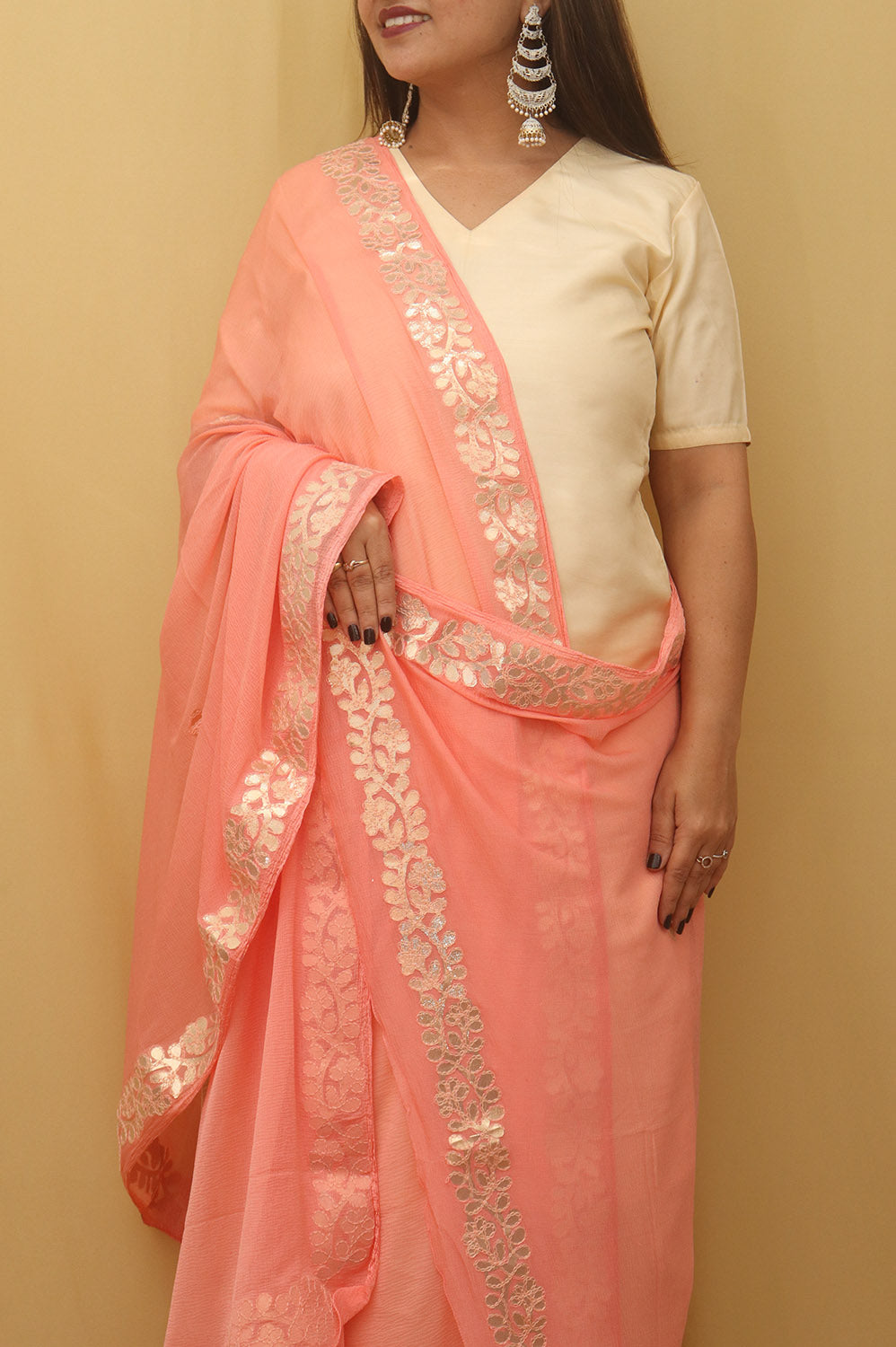 Peach Gota Jaal Organza Saree