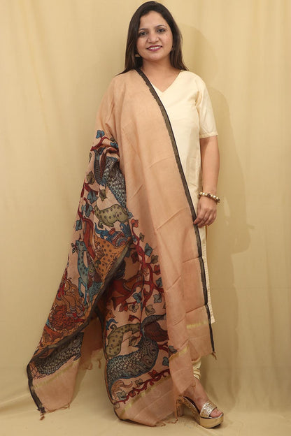 Vibrant Multicolor Kalamkari Hand Painted Silk Dupatta - Luxurion World