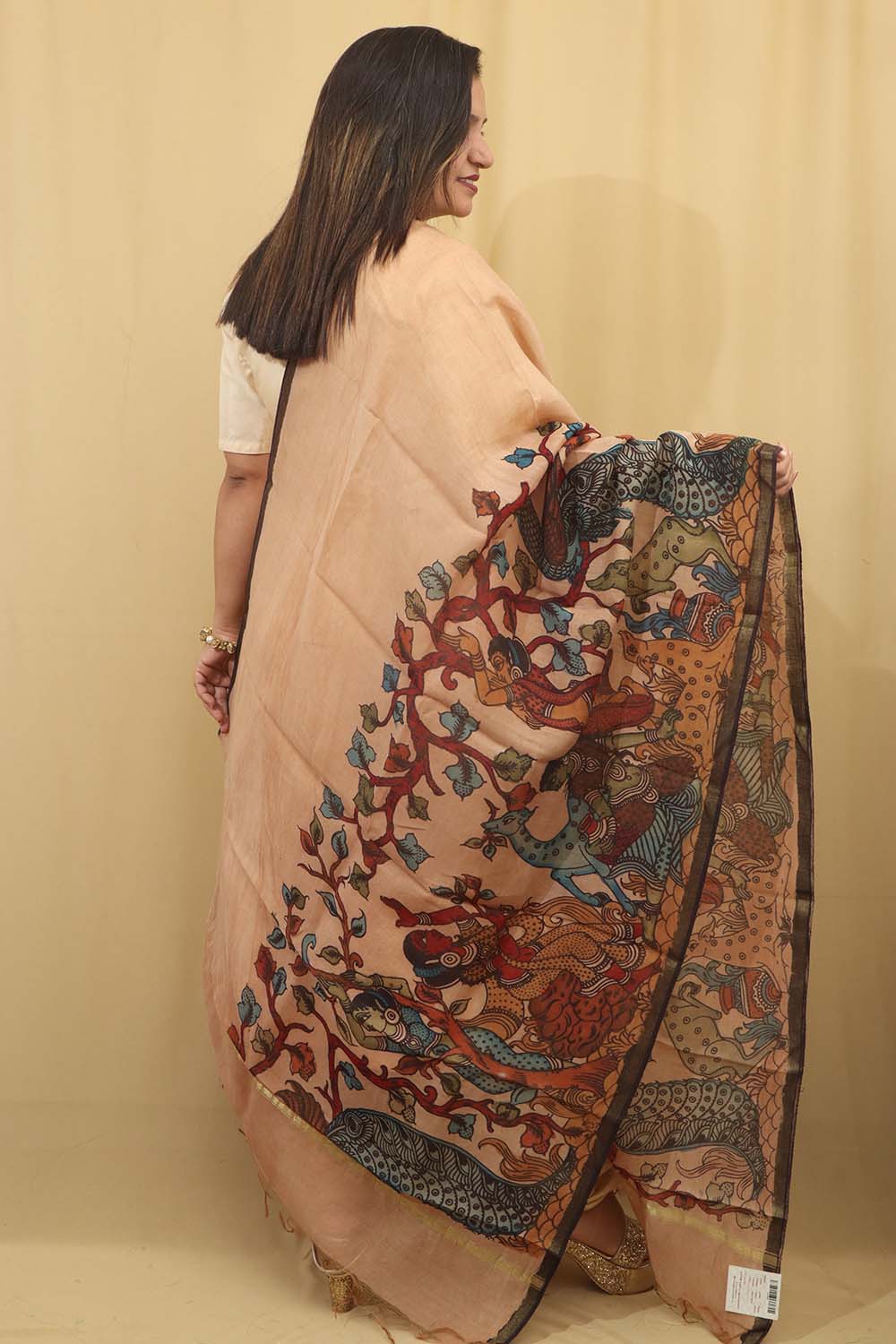 Vibrant Multicolor Kalamkari Hand Painted Silk Dupatta - Luxurion World