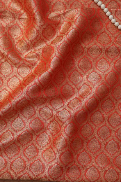 Orange Banarasi Brocade Silk Fabric ( 1 Mtr ) - Luxurion World